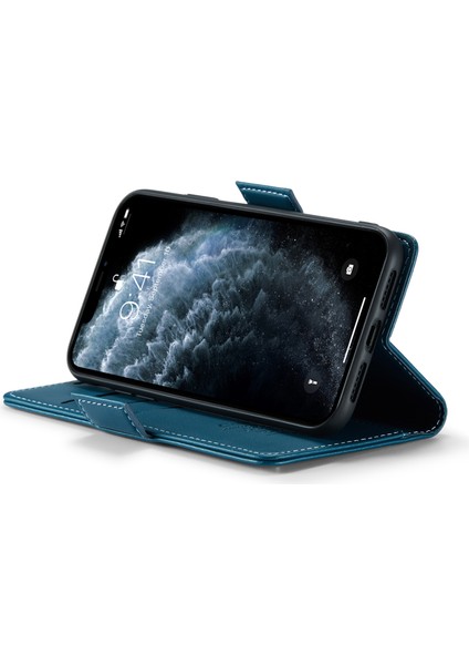 Apple iPhone 11 Pro Max Case Anti-Drop Pu Deri Kapak Rfıd Engelleme Cüzdan Telefon Kabuk Mavisi (Yurt Dışından)