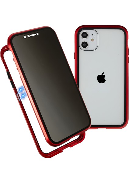 Apple iPhone 11 Anti-Peeping Manyetik Kılıf Için Çift Taraflı Temperli Cam+Mıknatıs Emilim Metal Tampon Çerçevesi Tam Vücut Koruma Kapağı (Yurt Dışından)