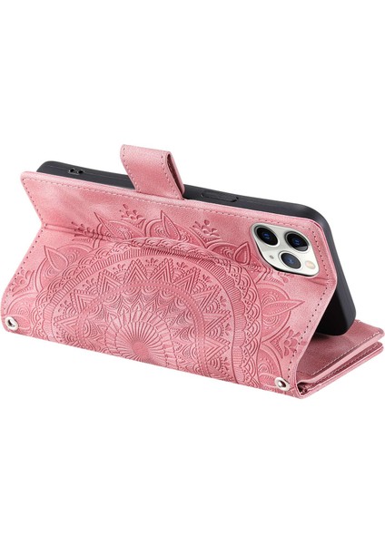 Apple iPhone 11 Pro, Fermuar Cep Cüzdanı Için Telefon Kılıfı Çoklu Kart Yuvası Tam Koruma Pu Deri Telefon Kapağı Strap-Rose Altın (Yurt Dışından)