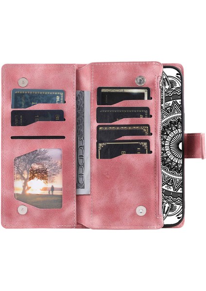 Apple iPhone 11 Pro, Fermuar Cep Cüzdanı Için Telefon Kılıfı Çoklu Kart Yuvası Tam Koruma Pu Deri Telefon Kapağı Strap-Rose Altın (Yurt Dışından)