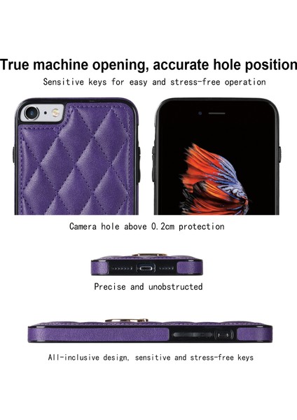 Apple iPhone Se Pu Deri+Tpu Koruyucu Kapak Için Baskılı Rhombus Izgara Desen Döndürme Yüzüğü Kickstand Telefon Kılıfı (Yurt Dışından)