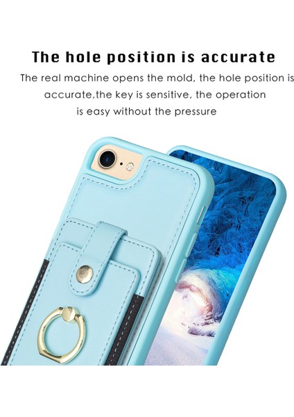 Apple iPhone 6/6s Inç Pu Deri+Tpu Telefon Kasası Yüzüğü Kickstand Arka Kapak Kart Tutucu-Mavisi (Yurt Dışından)