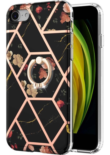Mermer Desen Imd Tasarım Esnek Tpu Telefon Vaka Koruyucusu Apple iPhone Se-Black Için Ring Kickstand ile (Yurt Dışından)