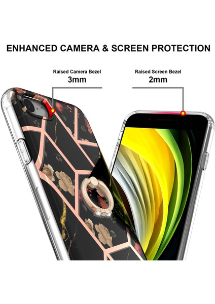 Mermer Desen Imd Tasarım Esnek Tpu Telefon Vaka Koruyucusu Apple iPhone Se-Black Için Ring Kickstand ile (Yurt Dışından) fiyatları