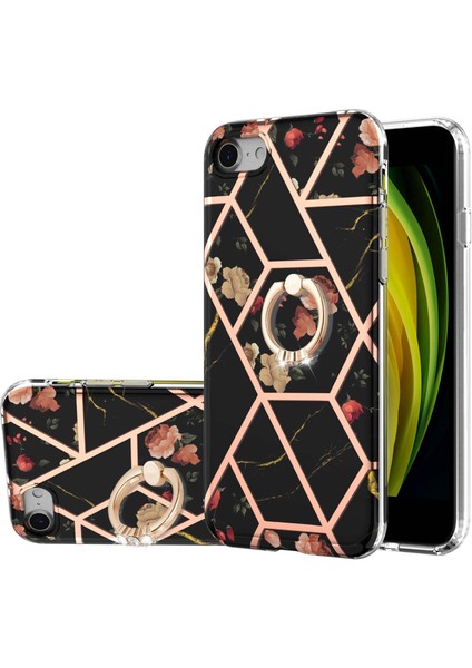 Mermer Desen Imd Tasarım Esnek Tpu Telefon Vaka Koruyucusu Apple iPhone Se-Black Için Ring Kickstand ile (Yurt Dışından) modelleri