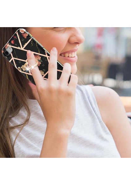 Mermer Desen Imd Tasarım Esnek Tpu Telefon Vaka Koruyucusu Apple iPhone Se-Black Için Ring Kickstand ile (Yurt Dışından) fırsatları