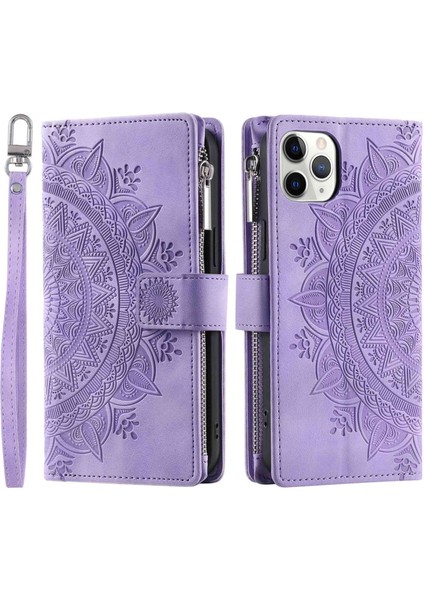 Mandala, Apple iPhone 11 Pro, Fermuar Cep Cüzdanı Için Baskılı Telefon Kılıfı Çoklu Kart Yuvası Stand Tam Koruma Pu Deri Telefon Kapağı Kayışlı (Yurt Dışından)