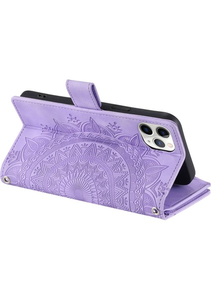 Mandala, Apple iPhone 11 Pro, Fermuar Cep Cüzdanı Için Baskılı Telefon Kılıfı Çoklu Kart Yuvası Stand Tam Koruma Pu Deri Telefon Kapağı Kayışlı (Yurt Dışından)