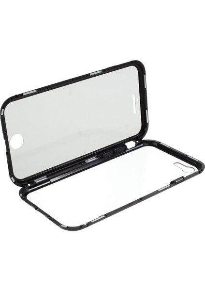 Manyetik Metal Çerçeve+Apple iPhone 7/8 Için Çift Taraflı Temperli Cam Önleyici Tam Kapsama Kapağı -Black (Yurt Dışından)