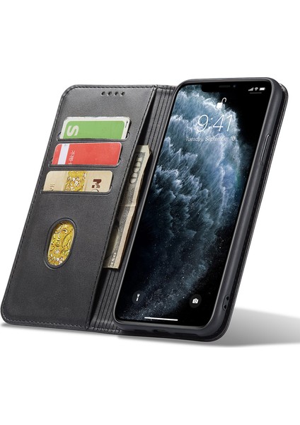 Apple iPhone 11 Pro Telefon Standı Için Işletme Stili Buzağı Doku Cüzdan Manyetik Deri Telefon Kapak Black (Yurt Dışından)