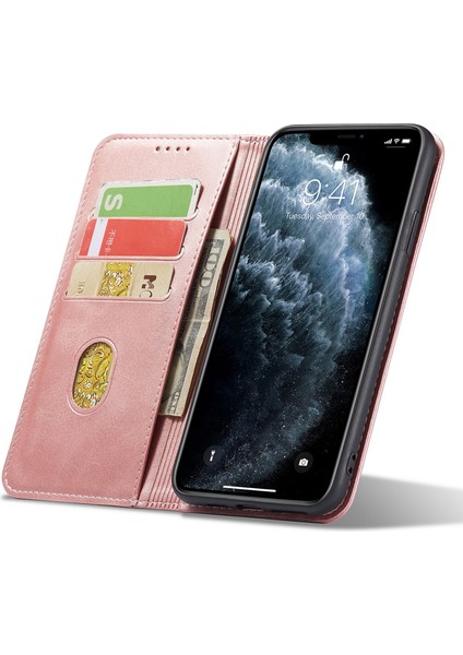 Apple iPhone 11 Pro Telefon Standı Için Işletme Stili Buzağı Doku Cüzdan Manyetik Deri Telefon Kapağı Altın (Yurt Dışından)