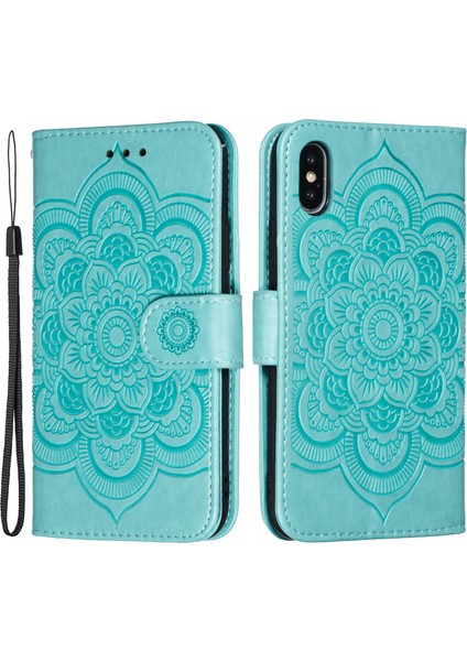 Mandala Çiçek Deri Cüzdanı Apple iPhone X/xs Için Fotoğraf Yeşilleri ile Telefon Kapağı (Yurt Dışından)