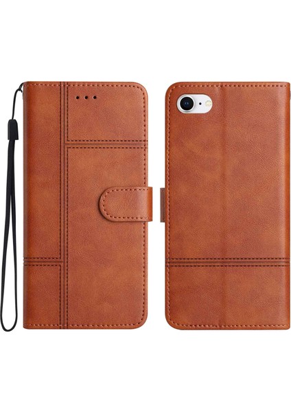 Apple iPhone Se Se Cüzdan Telefon Kılıfı Pu Deri Folio Flip Kapak Katlama Standı Starp-Brown (Yurt Dışından)