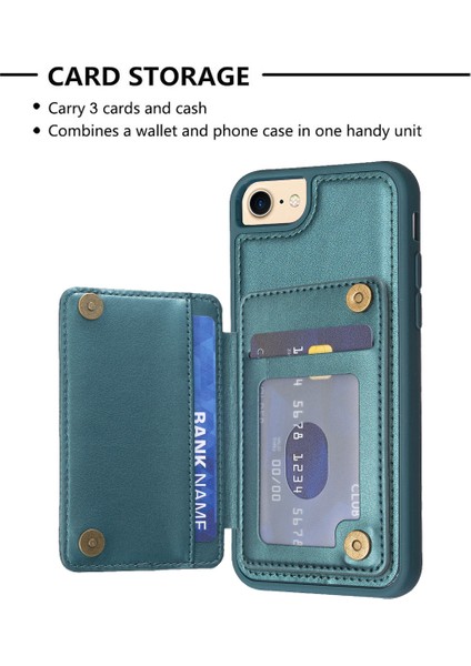 STYLE-BF24 Kart Tutucu Kılıfı Apple iPhone 6/6s Kickstand Deri+Tpu Telefon Kapak Yeşil (Yurt Dışından)