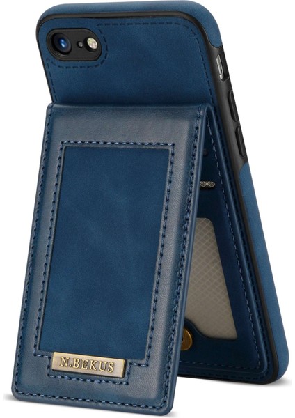 Apple iPhone 8/7 Pu Deri+Tpu Cep Telefonu Kabuğu Rfıd Engelleme Dikey Kart Tutucu Kickstand Telefon Kılıfı (Yurt Dışından)