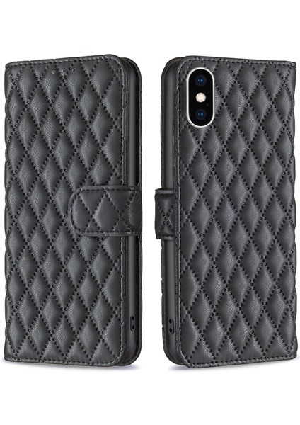 Apple iPhone Xs Maks Telefon Kılıf Cüzdan Kapağı, Bf Style-14 Baskılı Rhombus Desen Genel Kapsama Standı Mat Pu Deri Kılıf (Yurt Dışından)