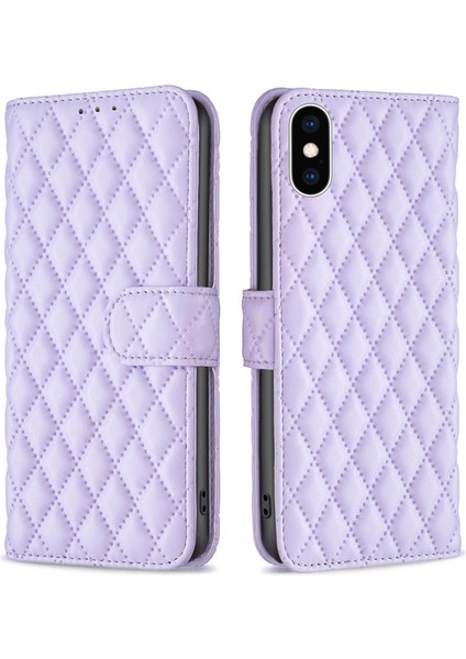 Apple iPhone Xs Max Telefon Kılıf Cüzdan Kapağı, Bf Style-14 Baskılı Rhombus Desen Genel Kapsama Standı Mat Pu Deri Kılıf Durumu (Yurt Dışından)