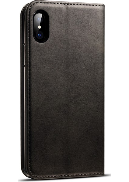 Apple iPhone X/xs Telefon Kılıfı Suteni Folio Flip Dokulu Yüzey Manyetik Kapanış Cüzdan Deri Koruyucu Kılıf Kara (Yurt Dışından)