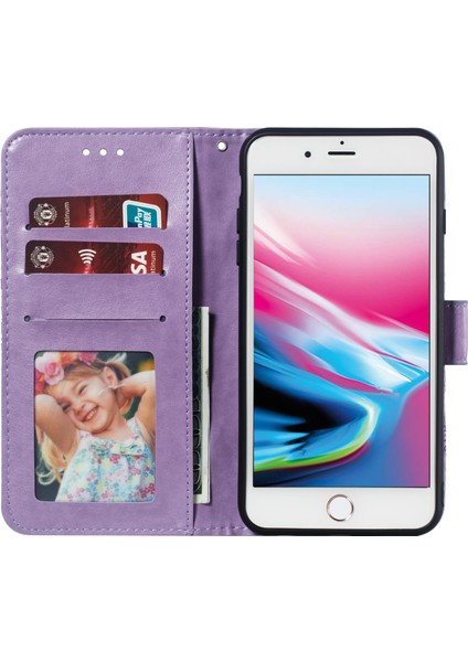Mandala Çiçek Cüzdanı Stand Flip Deri Kılıfı Apple iPhone 8 Plus/7 Plus-Purple Için Kayışla (Yurt Dışından) fiyatları