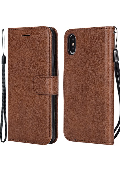 Kt Deri Serisi-2 Düz Renkli Deri Cüzdan Stand Telefon Kapağı Apple iPhone X/xs-Brown Için Kayış (Yurt Dışından)