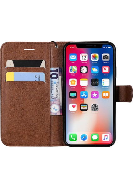 Kt Deri Serisi-2 Düz Renkli Deri Cüzdan Stand Telefon Kapağı Apple iPhone X/xs-Brown Için Kayış (Yurt Dışından)