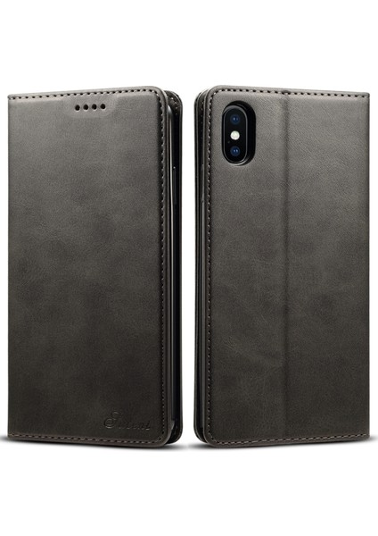 Apple iPhone Xs Için Max Telefon Kılıfı Dokulu Yüzey Folio Flip Koruyucu Kılıf Cüzdanı Manyetik Otomatik Kapanış Deri Kapak Stand-Black (Yurt Dışından)