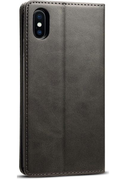Apple iPhone Xs Için Max Telefon Kılıfı Dokulu Yüzey Folio Flip Koruyucu Kılıf Cüzdanı Manyetik Otomatik Kapanış Deri Kapak Stand-Black (Yurt Dışından)