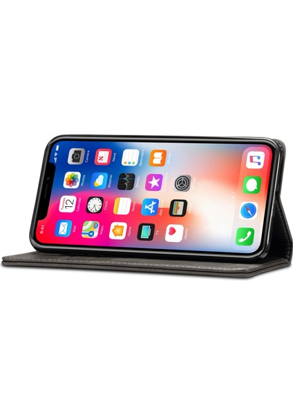Apple iPhone Xs Için Max Telefon Kılıfı Dokulu Yüzey Folio Flip Koruyucu Kılıf Cüzdanı Manyetik Otomatik Kapanış Deri Kapak Stand-Black (Yurt Dışından)