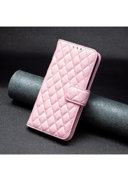 Apple iPhone Xr Bf Style-14 Için Kapak Baskılı Rhombus Desen Mat Drop Anti-Drop Telefon Kılıfı Stand-Pink ile (Yurt Dışından)