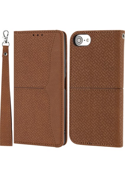 Otomatik Emilmiş Dokuma Doku Cüzdanı Bilek Kayış Deri Kapak Kasası Için Stant Apple iPhone Se-Brown (Yurt Dışından)