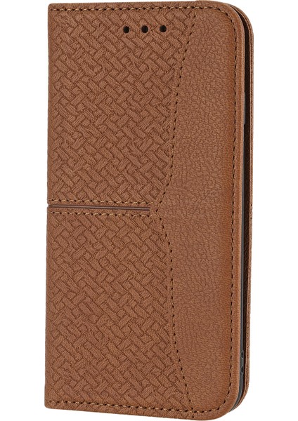 Otomatik Emilmiş Dokuma Doku Cüzdanı Bilek Kayış Deri Kapak Kasası Için Stant Apple iPhone Se-Brown (Yurt Dışından)