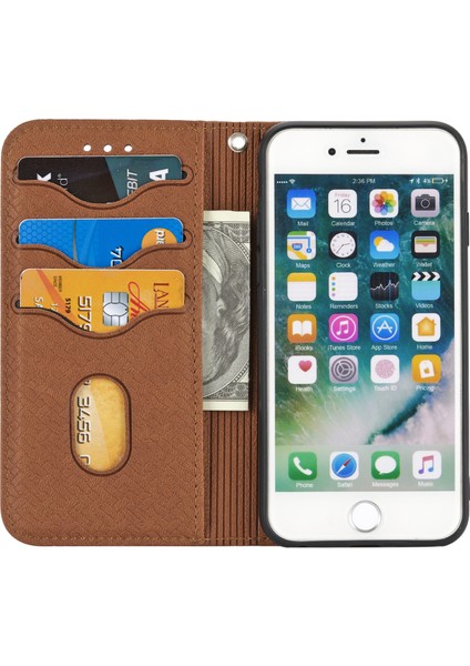 Otomatik Emilmiş Dokuma Doku Cüzdanı Bilek Kayış Deri Kapak Kasası Için Stant Apple iPhone Se-Brown (Yurt Dışından)