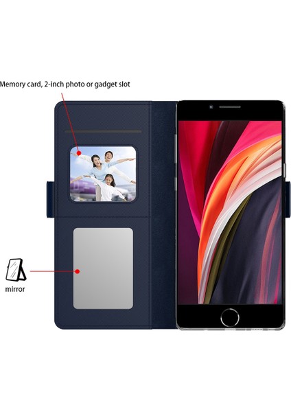 Apple iPhone Se Makyaj Aynası Koruyucu Telefon Kapağı Pu Deri Stand Kartı Tutucu Şok Geçirmez Kılıf Mavisi (Yurt Dışından) fırsatları