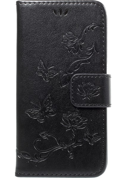 Kelebek Çiçek Manyetik Cüzdan Pu Deri Stand Kılıfı Apple iPhone Se-Black (Yurt Dışından)