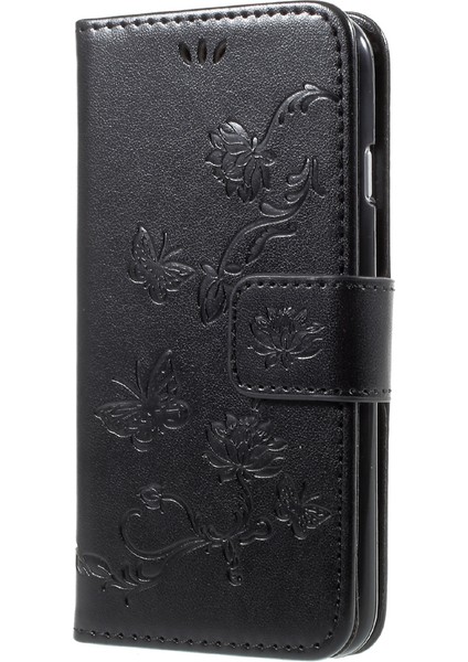 Kelebek Çiçek Manyetik Cüzdan Pu Deri Stand Kılıfı Apple iPhone Se-Black (Yurt Dışından) modelleri