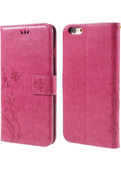 Kelebek Deri Cüzdan Stand Kabuğu Apple iPhone 6s 6 Için Ters Manyetik Toka-Rose ile (Yurt Dışından)