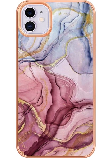 Apple iPhone 11 Yb Imd Serisi-16 Tarzı E Mermer Desen Kılıfı 2.0mm Tpu Elektrokaplanmış Imd Kıvlatıcı Anti-Çizelge Telefon Kapağı Desteği Kablosuz Şarj Altın (Yurt Dışından)