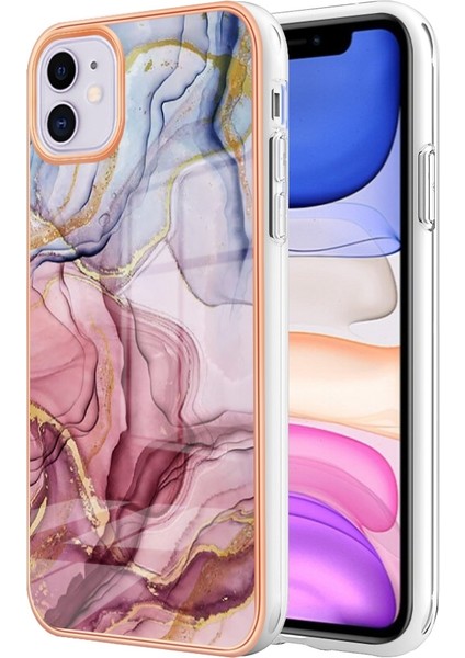 Apple iPhone 11 Yb Imd Serisi-16 Tarzı E Mermer Desen Kılıfı 2.0mm Tpu Elektrokaplanmış Imd Kıvlatıcı Anti-Çizelge Telefon Kapağı Desteği Kablosuz Şarj Altın (Yurt Dışından)