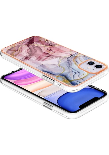 Apple iPhone 11 Yb Imd Serisi-16 Tarzı E Mermer Desen Kılıfı 2.0mm Tpu Elektrokaplanmış Imd Kıvlatıcı Anti-Çizelge Telefon Kapağı Desteği Kablosuz Şarj Altın (Yurt Dışından)