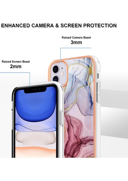 Apple iPhone 11 Yb Imd Serisi-16 Tarzı E Mermer Desen Kılıfı 2.0mm Tpu Elektrokaplanmış Imd Kıvlatıcı Anti-Çizelge Telefon Kapağı Desteği Kablosuz Şarj Altın (Yurt Dışından)