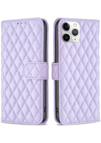 Apple iPhone 11 Için Pro Max Baskılı Rhombus Desen Pu Deri Cüzdan Kılıfı Ayarlanabilir Stand Mat Koruyucu Telefon Kabuğu (Yurt Dışından)