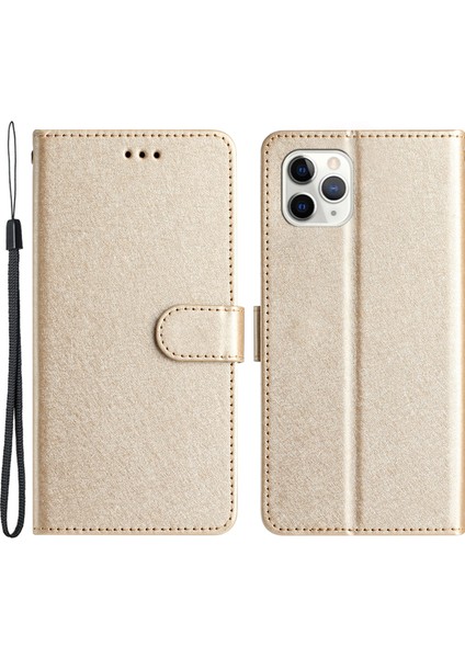 Apple iPhone 11 Pro Silk Doku Pu Deri Deri Cüzdan Telefon Katlanabilir Stand Kapağı Bilek Kayışı ile Şok Geçirmez Kılıf (Yurt Dışından)