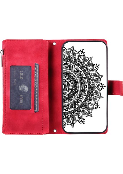Apple iPhone 11 Pro Maks Için Telefon Kapağı, Zipper Cep Cüzdan Stand Çok Kart Yuvası Pu Deri Telefon Kılıfı Strap-Rose (Yurt Dışından)