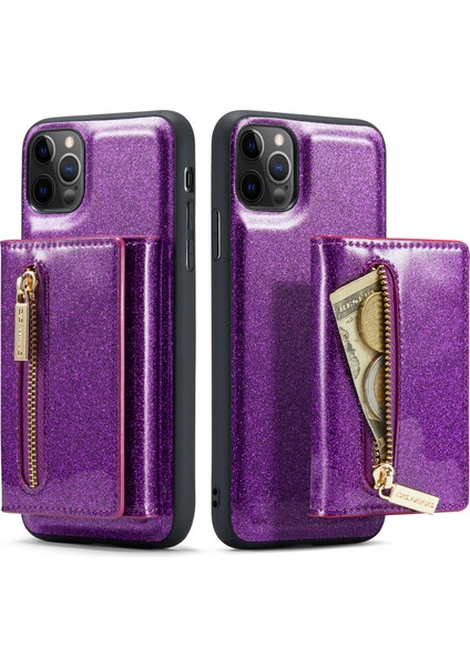 Apple iPhone 11 Için M3 Pro 2-Sour-1 Işıltılı Pu Deri Kaplamalı Pc+Tpu Geri Kılıf Manyetik Çıkarılabilir Fermuar Cüzdan Kickstand-Dark Purple ile Düşme Geçirmez Telefon Kapağı (Yurt Dışından)