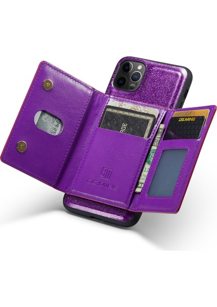Apple iPhone 11 Için M3 Pro 2-Sour-1 Işıltılı Pu Deri Kaplamalı Pc+Tpu Geri Kılıf Manyetik Çıkarılabilir Fermuar Cüzdan Kickstand-Dark Purple ile Düşme Geçirmez Telefon Kapağı (Yurt Dışından)