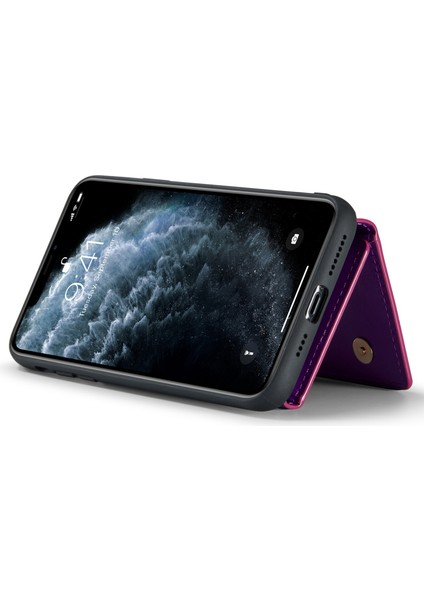 Apple iPhone 11 Için M3 Pro 2-Sour-1 Işıltılı Pu Deri Kaplamalı Pc+Tpu Geri Kılıf Manyetik Çıkarılabilir Fermuar Cüzdan Kickstand-Dark Purple ile Düşme Geçirmez Telefon Kapağı (Yurt Dışından)