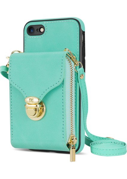 Apple iPhone 7/8pu Deri Kaplamalı Tpu Kart Yuvası Kickstand Cover-Nint Yeşil (Yurt Dışından)