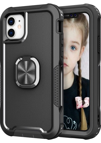Apple iPhone 11 Damla Geçirmez Pc+Silikon Telefon Kılıfı Çimlenebilir Yüzük Kickstand Giyim Dayanıklı Telefon Kapağı (Yurt Dışından)