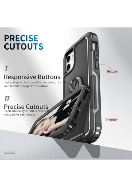 Apple iPhone 11 Damla Geçirmez Pc+Silikon Telefon Kılıfı Çimlenebilir Yüzük Kickstand Giyim Dayanıklı Telefon Kapağı (Yurt Dışından) modelleri