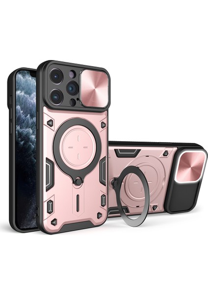 Apple iPhone 11 Pro Rotatable Kickstand Koruyucu Kapak Pc+Tpu Slayt Kameralı Tpu Telefon Kılıfı (Yurt Dışından)